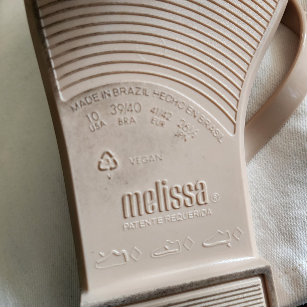Melissa Sandals Womens Size 10 Slim Li Flip Flops Tan Silver Beaded Bow Thong - Picture 7 of 11